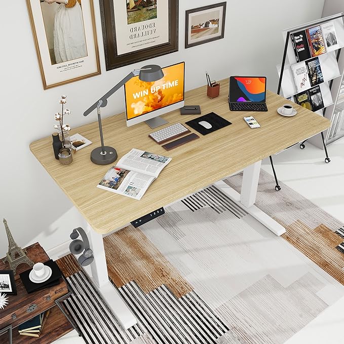 63 x 24 Inches Standing Desk Adjustable Height with Splice Board- Stand Up Desk, Electric Standing Desk, Sit to Stand Desk for Home & Office Computer Desk - LeafyLoom