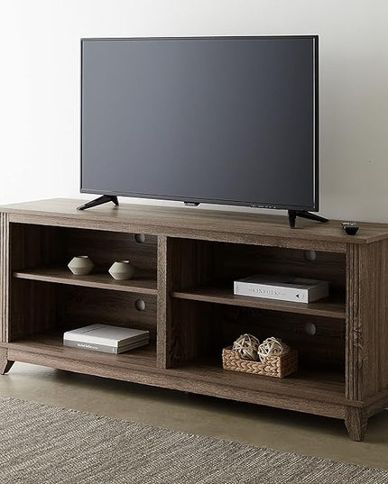 ROCKPOINT 58inch TV Stand Media Console for TV’s up to 65 Inches, Home Living Room Storage Console, Entertainment Center with 4 Open Storage Shelves, Modern TV Console Table (Brown) - LeafyLoom