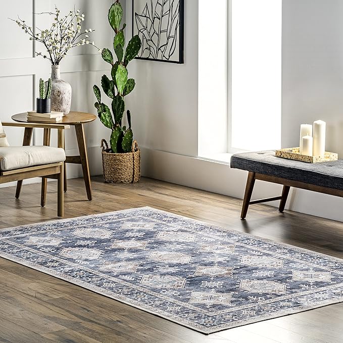 nuLOOM Finley Machine Washable Vintage Distressed Ultra Thin Area Rug, 3' x 5', Grey - LeafyLoom