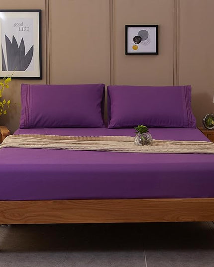 SONORO KATE Bed Sheet Set Super Soft Microfiber 1800 Thread Count Luxury Egyptian Sheets 18-Inch Deep Pocket Wrinkle-3 Piece(Twin Purple) - LeafyLoom