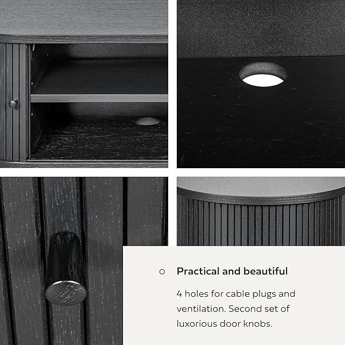 55’’ Black TV Stand with Storage and Shelves designed to fit 32’’ - 60’’ TVs. Black Wood Entertainment Center for Living Room and Bedroom, Media Console and Modern TV Console Table (Black Oak) - LeafyLoom