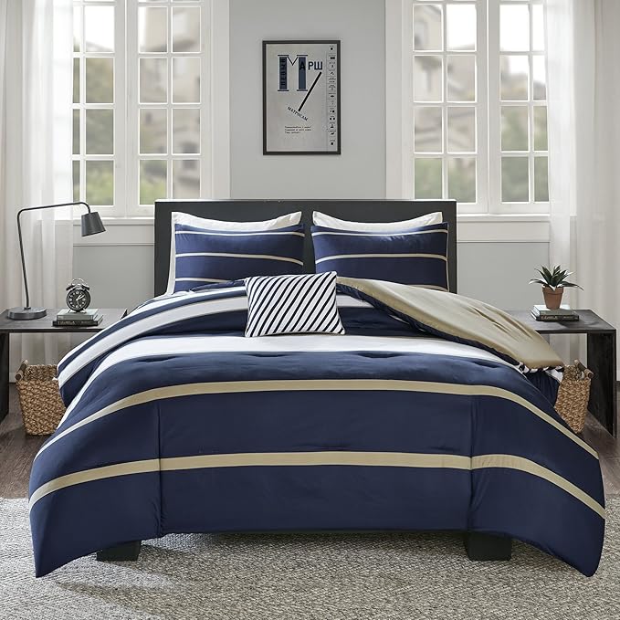 Comfort Spaces Casual Comforter Set Sporty Design, Vibrant Color, Active Lifestyle Boys Bedroom Décor, All Season Soft Microfiber Bedding Set, Decorative Pillow, Sham Blue/White Twin/Twin XL 3 Piece - LeafyLoom