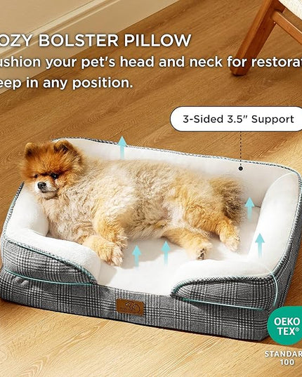 Bedsure Small Orthopedic Dog Bed - Washable Bolster Dog Sofa Beds for Small Dogs, Supportive Foam Pet Couch Bed with Removable Washable Cover, Waterproof Lining and Nonskid Bottom Couch, Black Checks BEDSURE