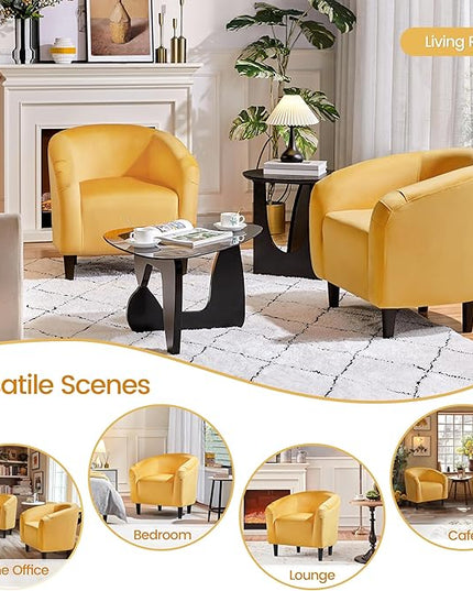 Yaheetech Yellow Chair, Accent Chair for Bedroom, Armchair for Living Room, Velvet Fabric Club Chair with Soft Padded Seat and Sturdy Legs for Bedroom Waiting Room, Yellow - LeafyLoom