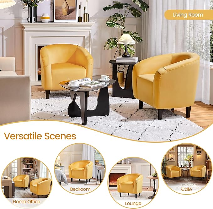 Yaheetech Yellow Chair, Accent Chair for Bedroom, Armchair for Living Room, Velvet Fabric Club Chair with Soft Padded Seat and Sturdy Legs for Bedroom Waiting Room, Yellow - LeafyLoom