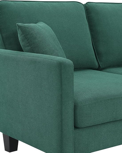 90" Modern L-Shape Sectional Sofa with Chaise Lounge,5-Seat Practical Couch Set W/ 3 Pillows,7''Leg Height,Minimalist Style,Indoor Furniture for Living Room Apartment Office,Green Terrycloth - LeafyLoom