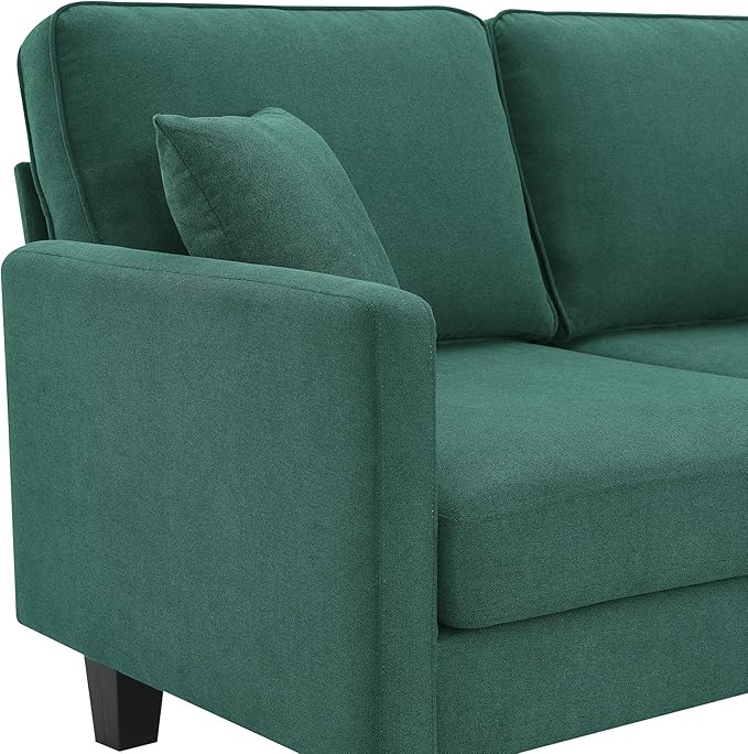 90" Modern L-Shape Sectional Sofa with Chaise Lounge,5-Seat Practical Couch Set W/ 3 Pillows,7''Leg Height,Minimalist Style,Indoor Furniture for Living Room Apartment Office,Green Terrycloth - LeafyLoom