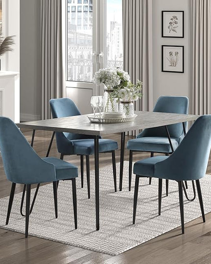 NicBex Dining Table Set for 4 Kitchen & Dining Room Tables Modern Sleek Design 5Pc Dining Set Table and 4X Side Chairs with Velvet Upholstered, Metal Frame, Blue - LeafyLoom