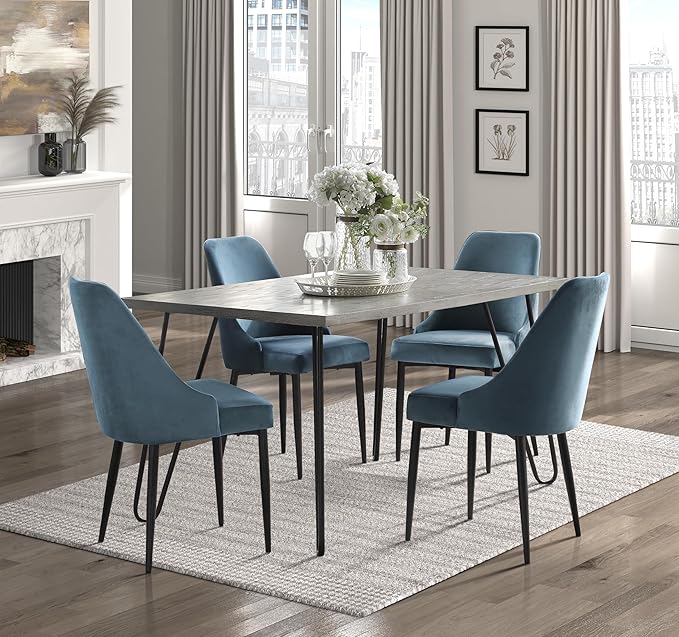 NicBex Dining Table Set for 4 Kitchen & Dining Room Tables Modern Sleek Design 5Pc Dining Set Table and 4X Side Chairs with Velvet Upholstered, Metal Frame, Blue - LeafyLoom