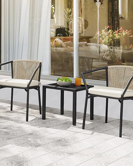 YITAHOME Wicker 3-Piece Outdoor Bistro Set, All-Weather Patio Conversation Set with Stackable Chairs & Table, Outdoor Sectional Furniture Set for Balcony, Backyard, Pool, Porch, Deck - Beige - LeafyLoom