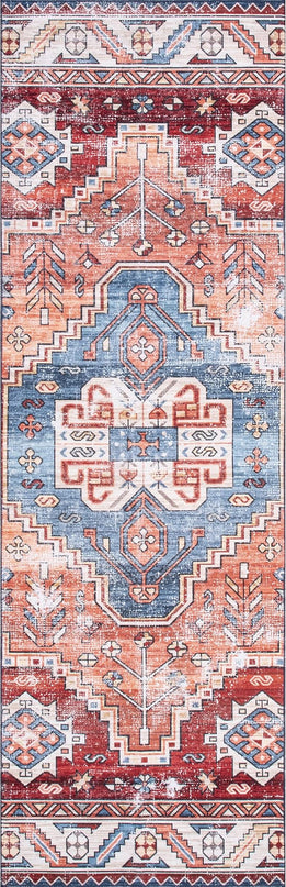 nuLOOM Marli Machine Washable Faded Medallion Ultra Thin Runner Rug, 2' 6" x 8', Rust - LeafyLoom