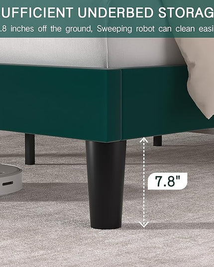 VECELO Twin Size Platform Bed Frame with Height Adjustable Upholstered Headboard, Modern Mattress Foundation,Strong Wood Slat Support, No Box Spring Needed, Easy Assembly - LeafyLoom