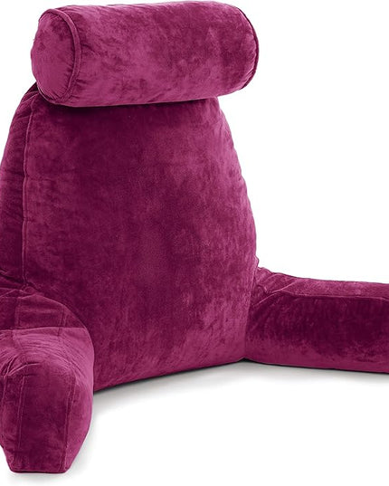 Husband Pillow XXL Cover Aspen Edition Sliding Raspberry, Reversible Microfiber to Microsuede, Side & Back Pockets - Handle for Transport - Super Cozy Bed Rest Pillow Cover with Arms - Easy Care - LeafyLoom