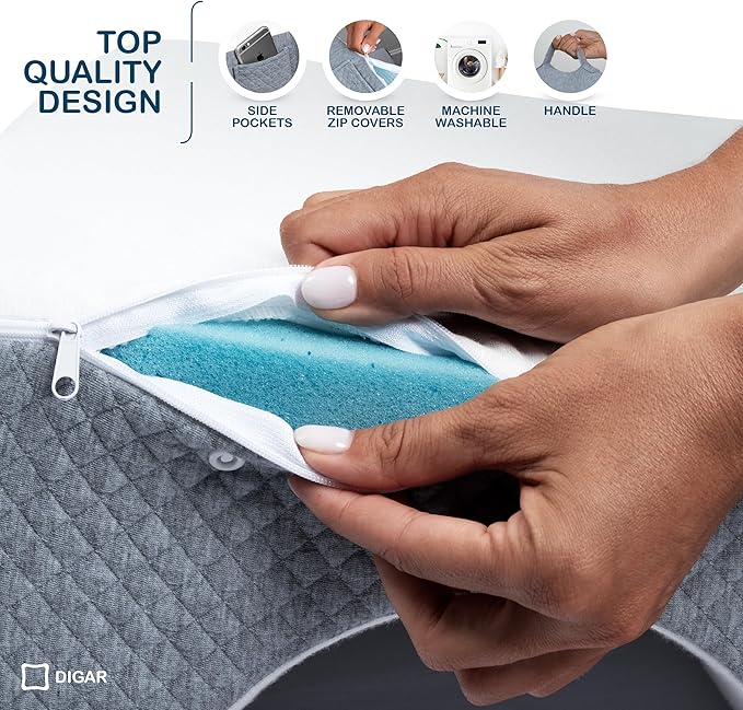 Bed Wedge Pillow 7.5 inch | Memory Foam Wedge Pillow for Sleeping | Triangle Pillow Wedge | Acid Reflux Pillow | Post-Surgery Support Cushion | Back, Head, Knee, Elbow Support | Pregnancy Pillow - LeafyLoom