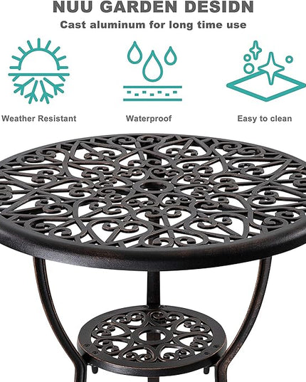 NUU GARDEN Bistro Set 3 Piece Outdoor All Weather Cast Aluminum Patio Bistro Set Patio Table and Chairs Set of 2 with Umbrella Hole for Backyard, Balcony, Front Porch, Lawn, Pool, Bronzer - LeafyLoom