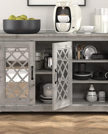 Galano Millicent 2 Door Sideboard with Shelves, Farmhouse Buffet Cabinet, Rustic Storage Cabinet, Coffee Bar for Dining Room, Kitchen, Hallway and Living Room, Mexican Grey - LeafyLoom