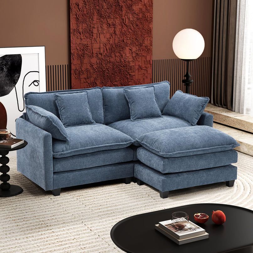 Ihanherry 111.4" L Shaped Modern Sofa Modular Sectional Cloud Couch with Ottoman, 4-Seat Chenille Deep Seat Sofa with Pillow for Living Room, Bedroom and Apartment, Beige LeafyLoom