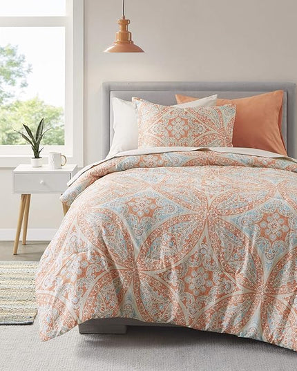 Comfort Spaces Bed in A Bag - Trendy Casual Design Cozy Comforter with Complete Sheet Set with Side Pocket, All Season Cover, Matching Shams, Twin(66"x90"), Gloria, Damask Coral 6 Piece - LeafyLoom