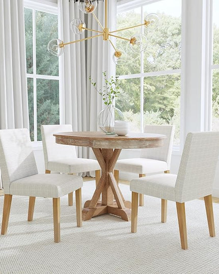 HomePop Classic Parsons Dining Chairs, Single Pack, Cream Mini Grid Pattern - LeafyLoom