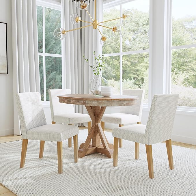 HomePop Classic Parsons Dining Chairs, Single Pack, Cream Mini Grid Pattern - LeafyLoom
