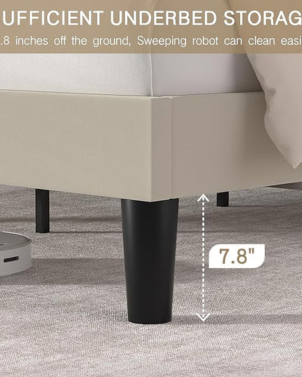VECELO Queen Size Platform Bed Frame with Height Adjustable Upholstered Headboard, Modern Mattress Foundation,Strong Wood Slat Support, No Box Spring Needed, Easy Assembly - LeafyLoom