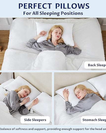 Homemate Bed Pillows for Sleeping - Queen Size(20''x28'') Set of 2 Allergy Friendly Microfiber Shell Fluffy Down Alternative Filling Breathable Pillow Suitable Back Stomach or Side Sleepers, White - LeafyLoom