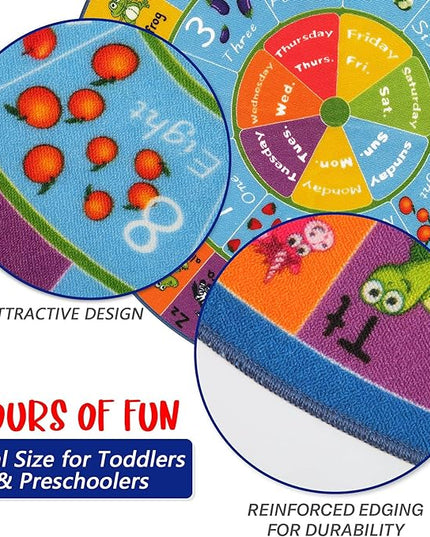 HEBE Kids Play Rug 4ft ABC Alphabet Numbers Shapes Educational Kid Area Rug Washable Baby Crawling Mat Non Slip Kid Play Mat Carpet for Girl Boy Bedroom Playroom - LeafyLoom