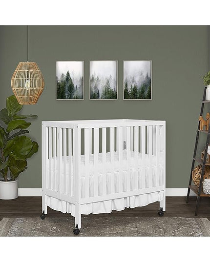 Jett Non-Full Size Folding Convertible Crib, Lightweight Portable Crib, Three Adjustable Mattress Height Settings, Easy to Fold Travel Crib, 1.5” Mattress Pad Included - LeafyLoom