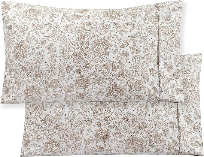 Elegant Comfort Softest and Coziest 6-Piece Sheet Set - 1500 Premium Hotel Quality Microfiber - Deep Pocket, Wrinkle Resistant 6-Piece Paisley Pattern Bed Sheet Set, Full, Paisley Taupe - LeafyLoom
