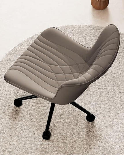 YOUNIKE Office Chair, Desk Chair with Wheels, Home Office Computer Task Chairs, Modern Faux Leather Padded Vanity Chair, Adjustable Swivel Armless Office Chairs with Back, Khaki - LeafyLoom
