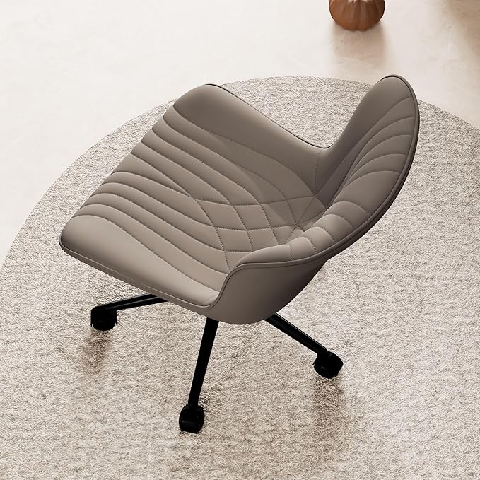 YOUNIKE Office Chair, Desk Chair with Wheels, Home Office Computer Task Chairs, Modern Faux Leather Padded Vanity Chair, Adjustable Swivel Armless Office Chairs with Back, Khaki - LeafyLoom