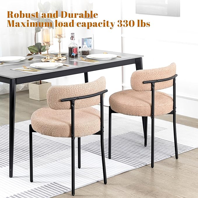 DYHOME Kitchen Chairs Mid-Century Modern Dining Chairs Set of 6, Kitchen Dining Room Chairs, Boucle Upholstered Wishbone Dining Chair, Camel Color - LeafyLoom
