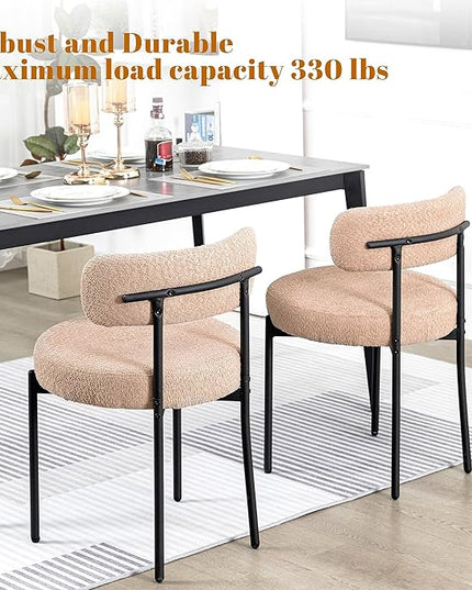 DYHOME Kitchen Chairs Mid-Century Modern Dining Chairs Set of 2, Kitchen Dining Room Chairs, Boucle Upholstered Wishbone Dining Chair, Camel Color - LeafyLoom