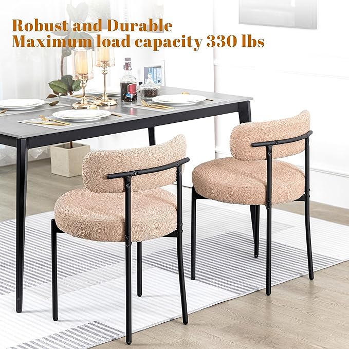DYHOME Kitchen Chairs Mid-Century Modern Dining Chairs Set of 2, Kitchen Dining Room Chairs, Boucle Upholstered Wishbone Dining Chair, Camel Color - LeafyLoom