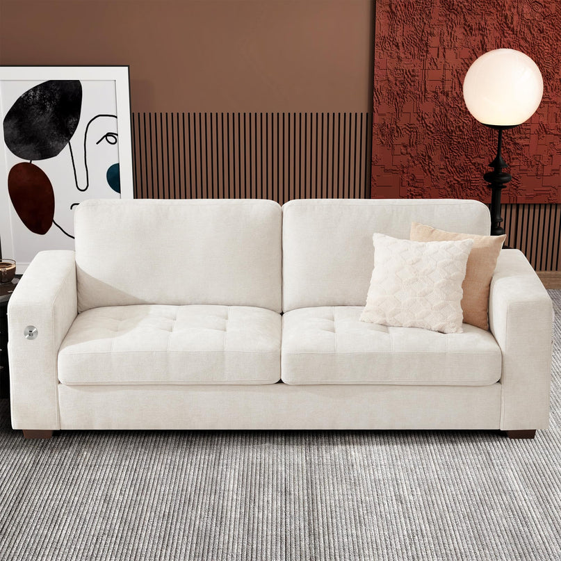 Ihanherry 111.4" L Shaped Modern Sofa Modular Sectional Cloud Couch with Ottoman, 4-Seat Chenille Deep Seat Sofa with Pillow for Living Room, Bedroom and Apartment, Beige LeafyLoom