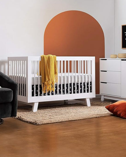 Babyletto Hudson 3-in-1 Convertible Crib with Toddler Bed Conversion Kit in White, Greenguard Gold Certified , 53.75x29.75x35 Inch (Pack of 1) - LeafyLoom
