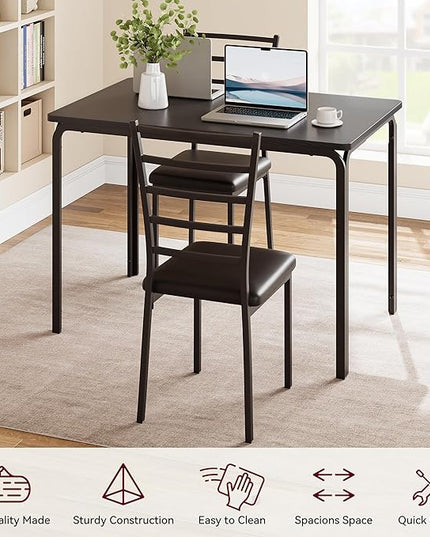 IDEALHOUSE Dining Table for 4, Small Table and Chairs Set of 4, Dinette Set for 4, Square Dinner Table Set, 3 Piece Kitchen & Dining Room Sets for Small Space (Black, Dining Table with 4 Chairs) - LeafyLoom