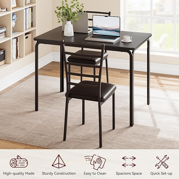 IDEALHOUSE Dining Table for 4, Small Table and Chairs Set of 4, Dinette Set for 4, Square Dinner Table Set, 3 Piece Kitchen & Dining Room Sets for Small Space (Black, Dining Table with 4 Chairs) - LeafyLoom