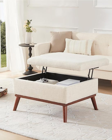 Tbfit Large Ottoman with Storage, 31.5-inch Mid Century Modern Rectangle Coffee Table with Lid Lifting Function and High Wooden Legs, Oversized Storage Ottomans for Living Room, Office Room - LeafyLoom