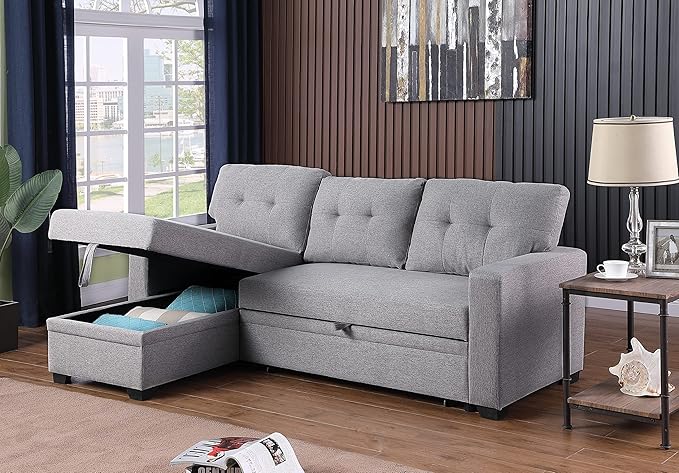 ROOMTEC 82" L-Shaped 3-Seaters Corner Sectional Sofa W/Pull Out Sleeper Couch Bed with Storage Chaise Left/Right Freely Convertible for Home Office Apartment Living Room Dorm - LeafyLoom