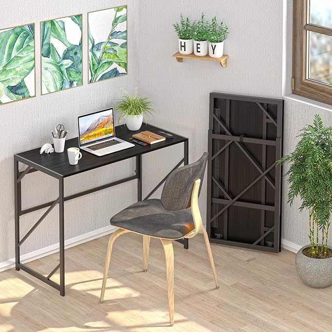 Elephance Folding Desk Writing Computer Desk for Home Office, No-Assembly Study Office Desk Foldable Table for Small Spaces - LeafyLoom