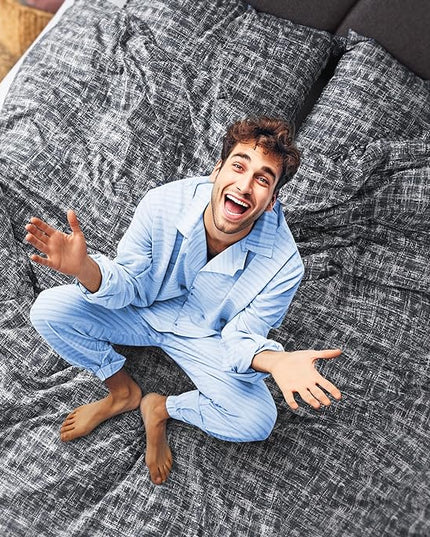 Hyde Lane Mens Full/Queen Comforter Set, Grey Modern Farmhouse Aesthetic Soft masculine Bedding, Plaid Lines Pattern Bed Sets for All Season, 3 Pieces includes 1 Comforter, 2 Shams (90"x 90") - LeafyLoom