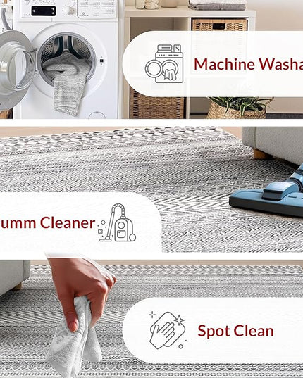 nuLOOM Kira Machine Washable Tribal Geometric Ultra Thin Area Rug, 8' Square, Grey - LeafyLoom