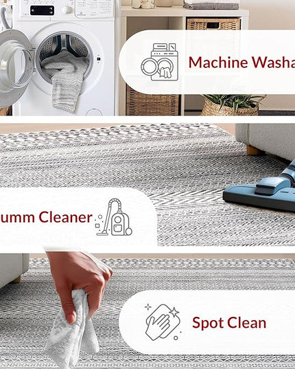 nuLOOM Kira Machine Washable Tribal Geometric Ultra Thin Runner Rug, 2' 6" x 10', Grey - LeafyLoom