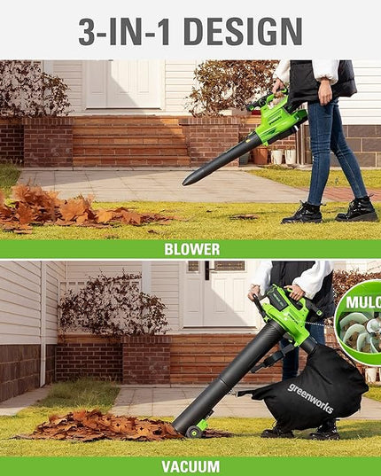 Greenworks 40V (230 MPH / 505 CFM / 75+ Compatible Tools) Cordless Brushless Leaf Blower / Vacuum, Tool Only - LeafyLoom