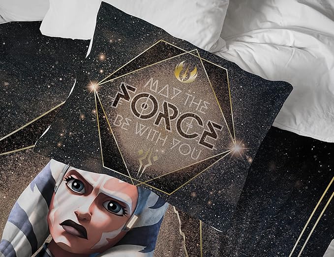 Jay Franco Star Wars The Clone Wars Ahsoka Force Full Comforter & Sham Set - Kids Super Soft Bedding - Fade Resistant Microfiber (Official Star Wars Product) - LeafyLoom