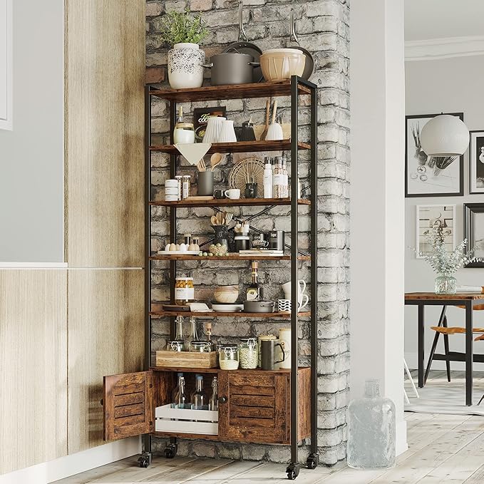 IRONCK Bookshelf and Bookcase with 2 Doors and 5 Shelves, 27.6" W Standing Storage Cabinet for Living Room, Home Office, Bedroom, Washroom, Vintage Brown - LeafyLoom