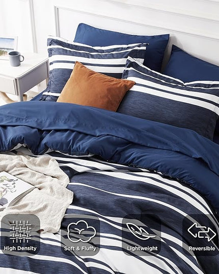 Bedsure Twin XL Comforter Set, Extra Long 5 Pieces Navy Striped Twin XL Bedding Sets, All Season Dorm Room Essentials with 1 Pillow Sham, Flat Sheet, Fitted Sheet and 1 Pillowcase - LeafyLoom