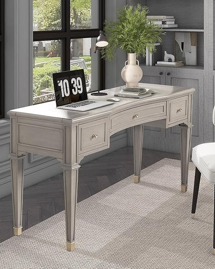 Jennifer Taylor Home Dauphin 55" 3-Drawer Wood Executive Desk, Grey Cashmere - LeafyLoom