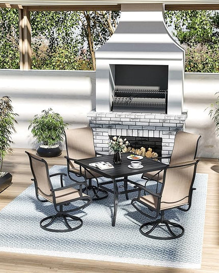 Pamapic 5 Pieces Patio Dining Set, All-Weather Outdoor Dining Set for Garden Backyard Poolside Deck,Outdoor Table and Chairs Set with 4 Textilene Swivel Chairs,Beige - LeafyLoom